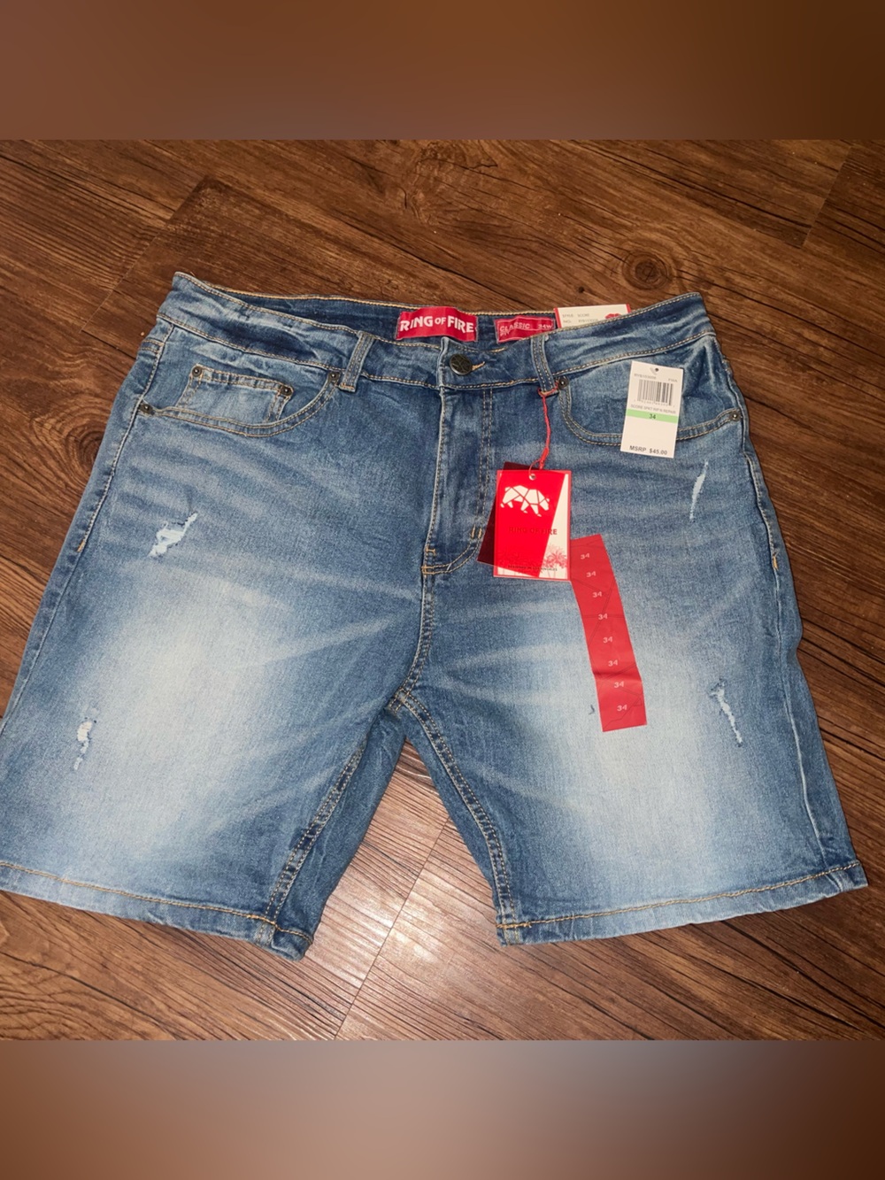 Ring of Fire Men's Washed Light Blue Denim Jean Shorts NWT Size 34